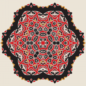 Mandala in Red and Brown Colors. Vintage decorative elements. Colorful Hand drawn background. Islamic, Arabic, Indian, Asian, Ottoman motifs.