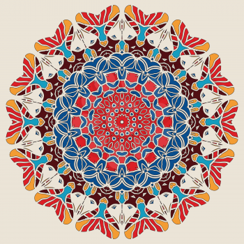 Bright Color Mandala Round Lace Design. Vintage decorative elements. Colorful Hand drawn background. Islamic, Arabic, Indian, Asian, Ottoman motifs.