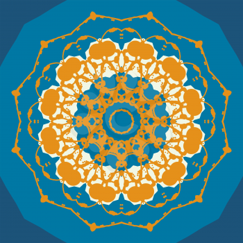 Blue and orange Seamless abstract background with round lace pattern. Retro Ornate Mandala Background for greeting card, Brochure, Card or Invitation with Islamic, Arabic, Indian, Ottoman, Asian motif
