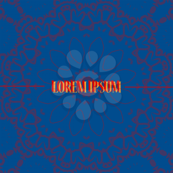 Blue Print with Symmetrical Ornamental Lace. Retro Ornate Mandala based design  for greeting card, Brochure, Card or Invitation with Islamic, Arabic, Indian, Ottoman, Asian motifs.