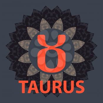 Taurus. The Bull. Zodiac icon with mandala print. Vector icon.
