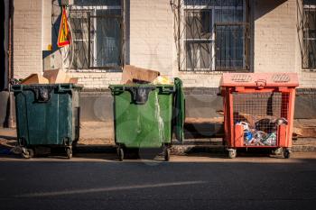 Dustbins full of trash. Selective trash collection in Russia became more wide spread.