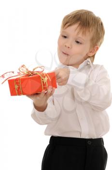 Royalty Free Photo of a Boy Holding a Present