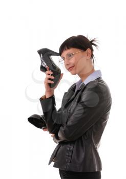 Royalty Free Photo of a Businesswoman Holding Shoes