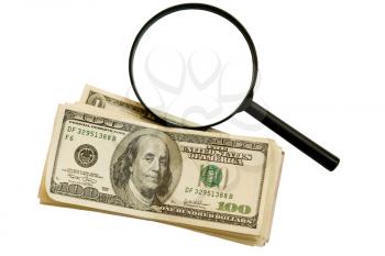 photography of the dollars with magnifying glass (clipping path included)  