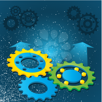 Royalty Free Clipart Image of an Abstract Background With Cogs and Arrows