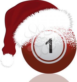 Royalty Free Clipart Image of a Red Bingo Ball With a Santa Hat