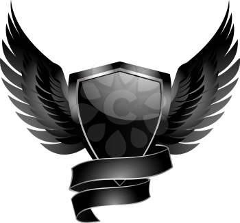 Royalty Free Clipart Image of a Black Shield With wings
