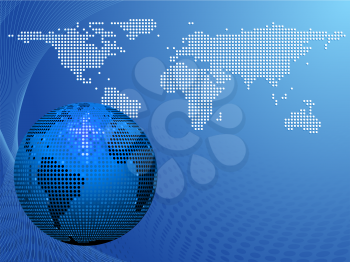 Royalty Free Clipart Image of a Blue Mosaic World Globe and Map