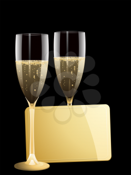 Royalty Free Clipart Image of a Message Tag Beside Two Glasses of Champagne