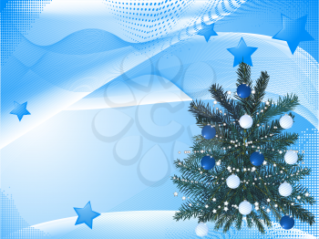 Royalty Free Clipart Image of a Christmas Tree on a Blue Background