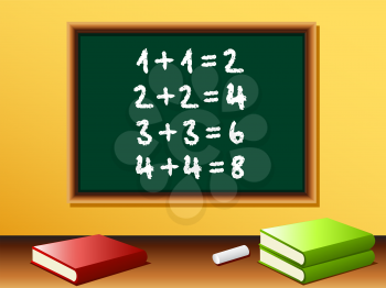 Royalty Free Clipart Image of a Classroom With a Blackboard