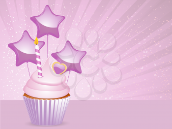 Royalty Free Clipart Image of  a Pink Cupcake