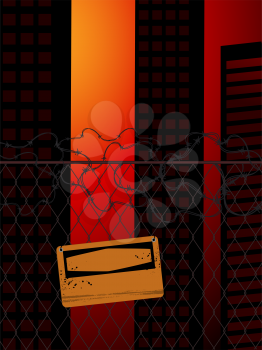 Royalty Free Clipart Image of a Fence and Warning Sign