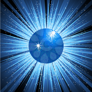 Royalty Free Clipart Image of a Sparkling Blue Disco Ball
