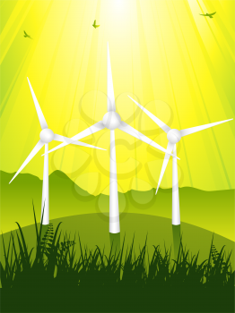Royalty Free Clipart Image of Wind Turbines