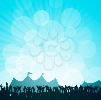 Royalty Free Clipart Image of a Crowd Partying in Front of Tents 