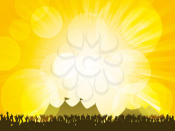 Royalty Free Clipart Image of a Crowd Partying in Front of Tents 