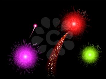 Royalty Free Clipart Image of a Background With Bright Exploding Fireworks