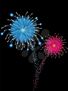 Royalty Free Clipart Image of a Background With Bright Exploding Fireworks