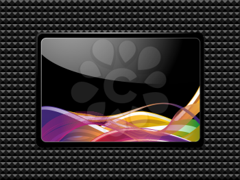 Royalty Free Clipart Image of a Plaque With a Colorful Swirl Pattern on a Stud Background