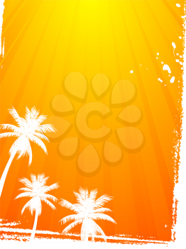 Royalty Free Clipart Image of Abstract Palm Trees With Summer Sunset Rays