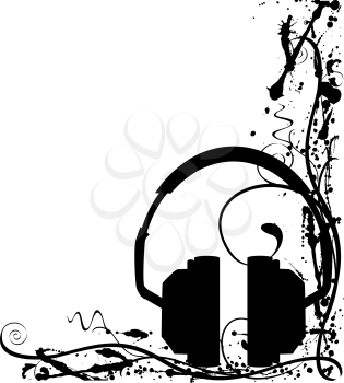 Royalty Free Clipart Image of a Grungy Headphone Border