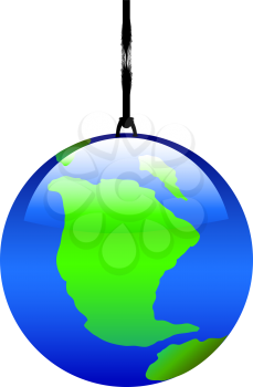 Royalty Free Clipart Image of the World Hanging on By a Thread