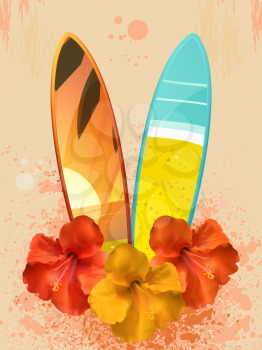 Royalty Free Clipart Image of Flowers and Surfboards