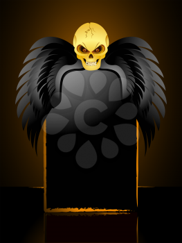 Royalty Free Clipart Image of a Cracked Skull and Wings 