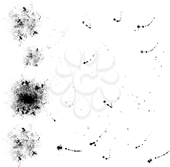 Royalty Free Clipart Image of a Set of Ink Splats and Paint Sprays