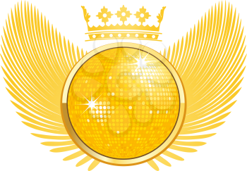 Royalty Free Clipart Image of a Gold Disco Ball With a Crown