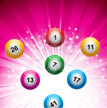 Royalty Free Clipart Image of Bingo Balls on a Pink Background