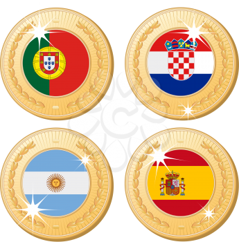 Royalty Free Clipart Image of Gold Medals With Flags of Portugal, Croatia, Argentina and Spain