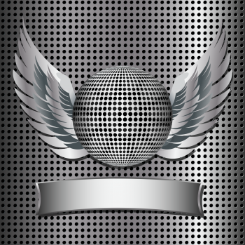 Royalty Free Clipart Image of a Metallic Disco Ball on a Metal Grid