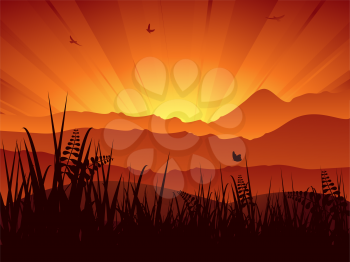 Royalty Free Clipart Image of a Sunset Landscape Background