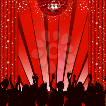 Royalty Free Clipart Image of a Theater Stage With a Crowd