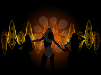 Royalty Free Clipart Image of Three Women Dancing