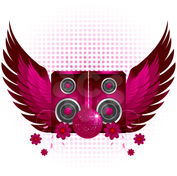 Royalty Free Clipart Image of a Speaker and Wings Background