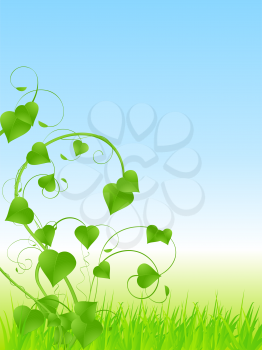 Royalty Free Clipart Image of a Green Vine in the Grass