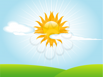 Royalty Free Clipart Image of a Sun Over a Field