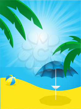 Royalty Free Clipart Image of a Tropical Beach Scene