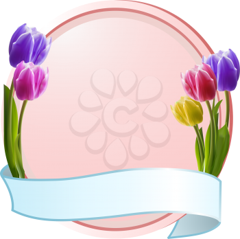 Royalty Free Clipart Image of Tulips on a Banner