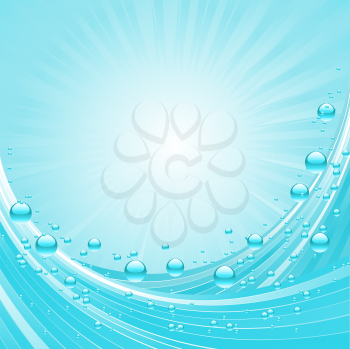 Royalty Free Clipart Image of a Background of Water Waves and Bubbles