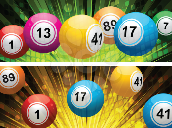 Bingo or lottery ball set on two starburst backgrounds