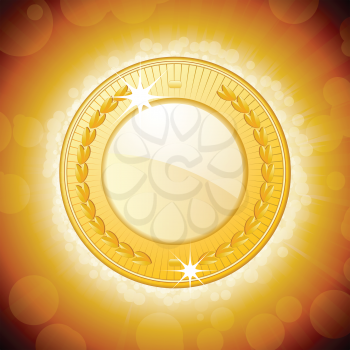 shining gold medal on a glowing background