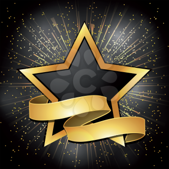 Black and gold star background with banner 