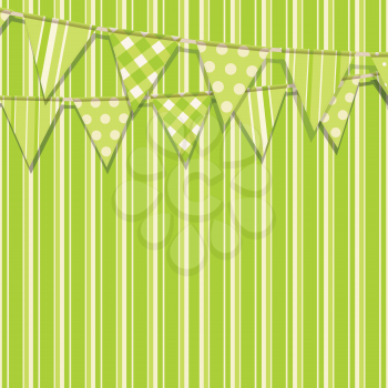 Bunting flags on a green striped background