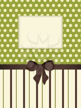 Vintage polka dot and striped background with window, ribbon and bow