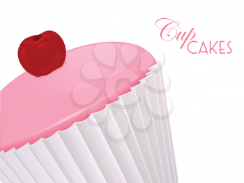 pink Cupcake with Cherry on a White Background with Sample Text